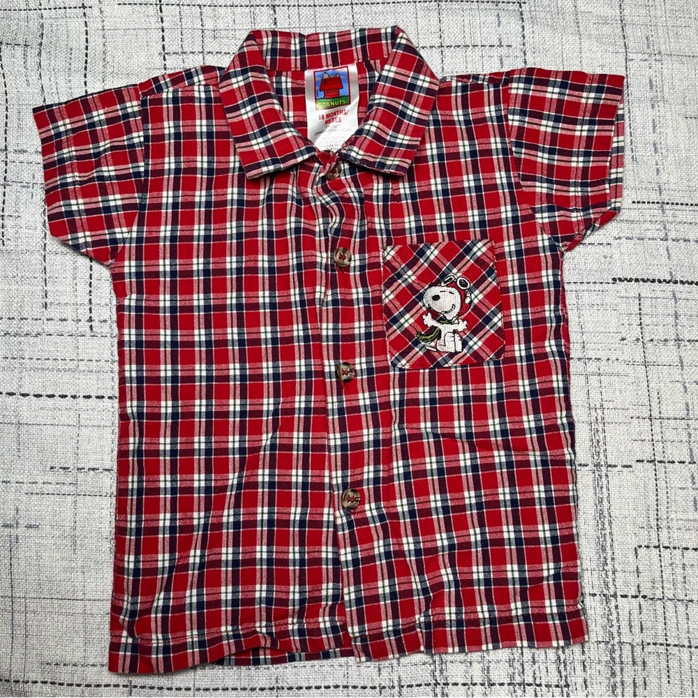 Vintage Snoppy Plaid  Button Down Shirt Size 18M